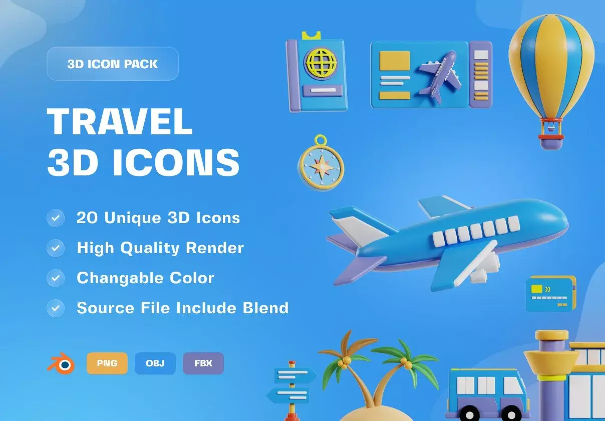 Travel and Vacation 3D Icon Pack