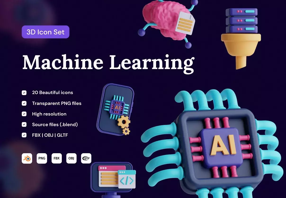 Machine Learning 3D Icon Set