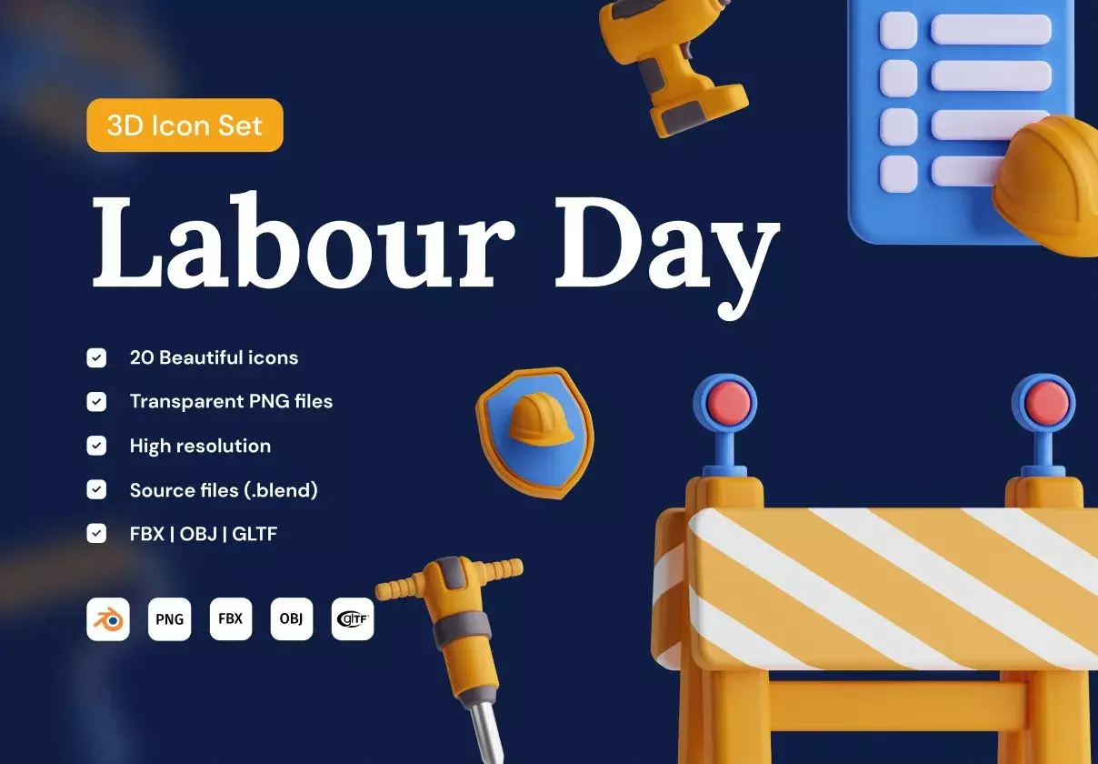 Labour Day 3D Icon Set