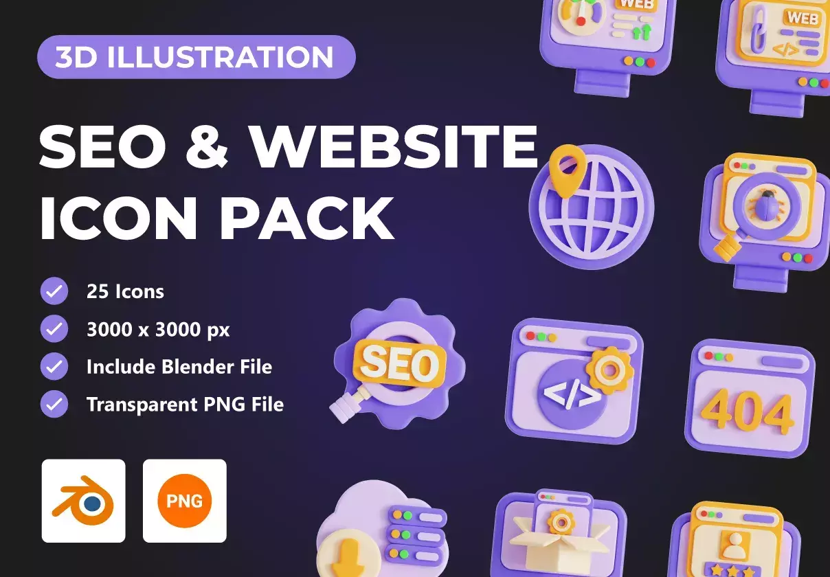 SEO & Website 3D Icon Pack