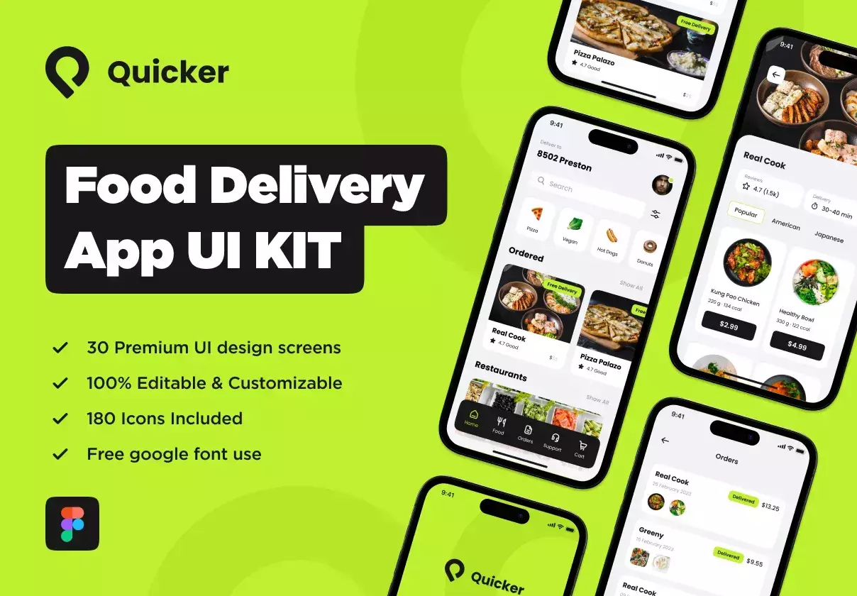 Quicker Food Delivery App UI KIT