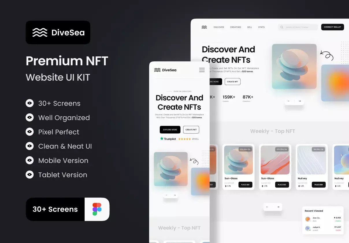 DiveSea - NFT Market Landing Page & Web UI KIT