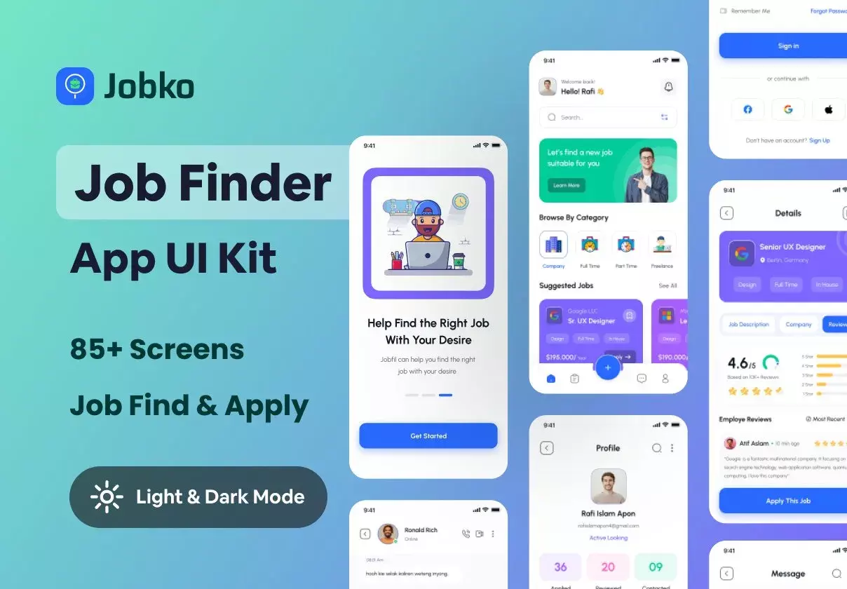 Jobko - Job Finder Mobile App UI KIt