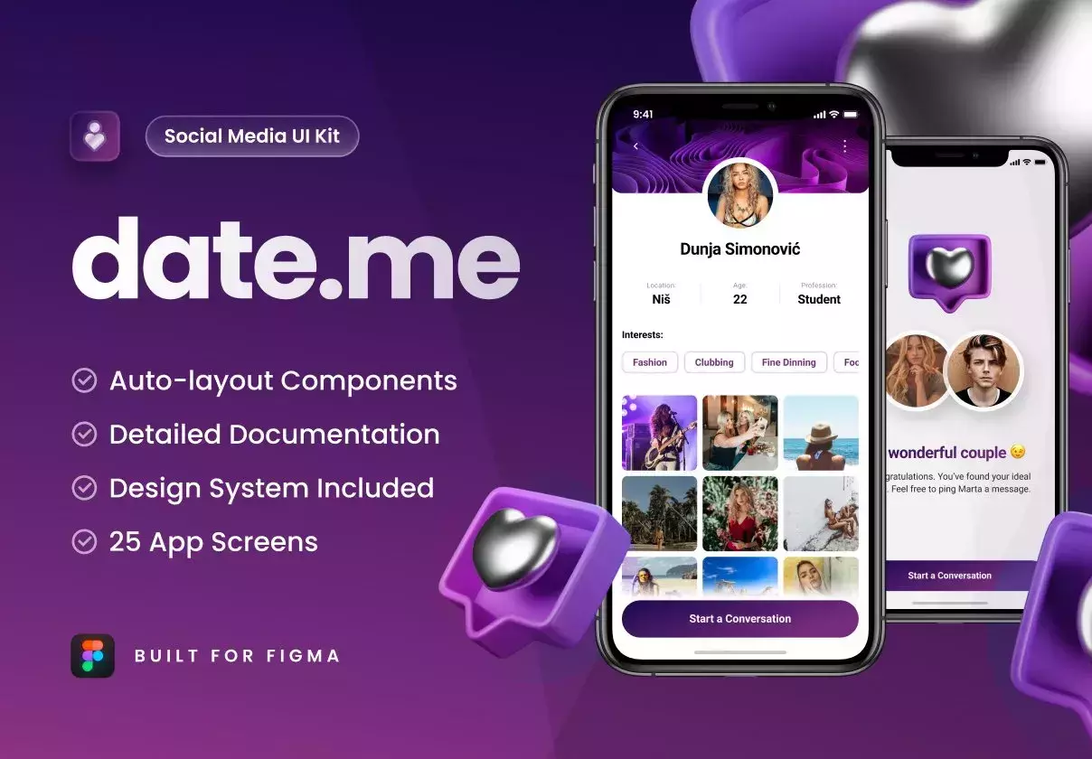 Date.me - Dating App UI Kit