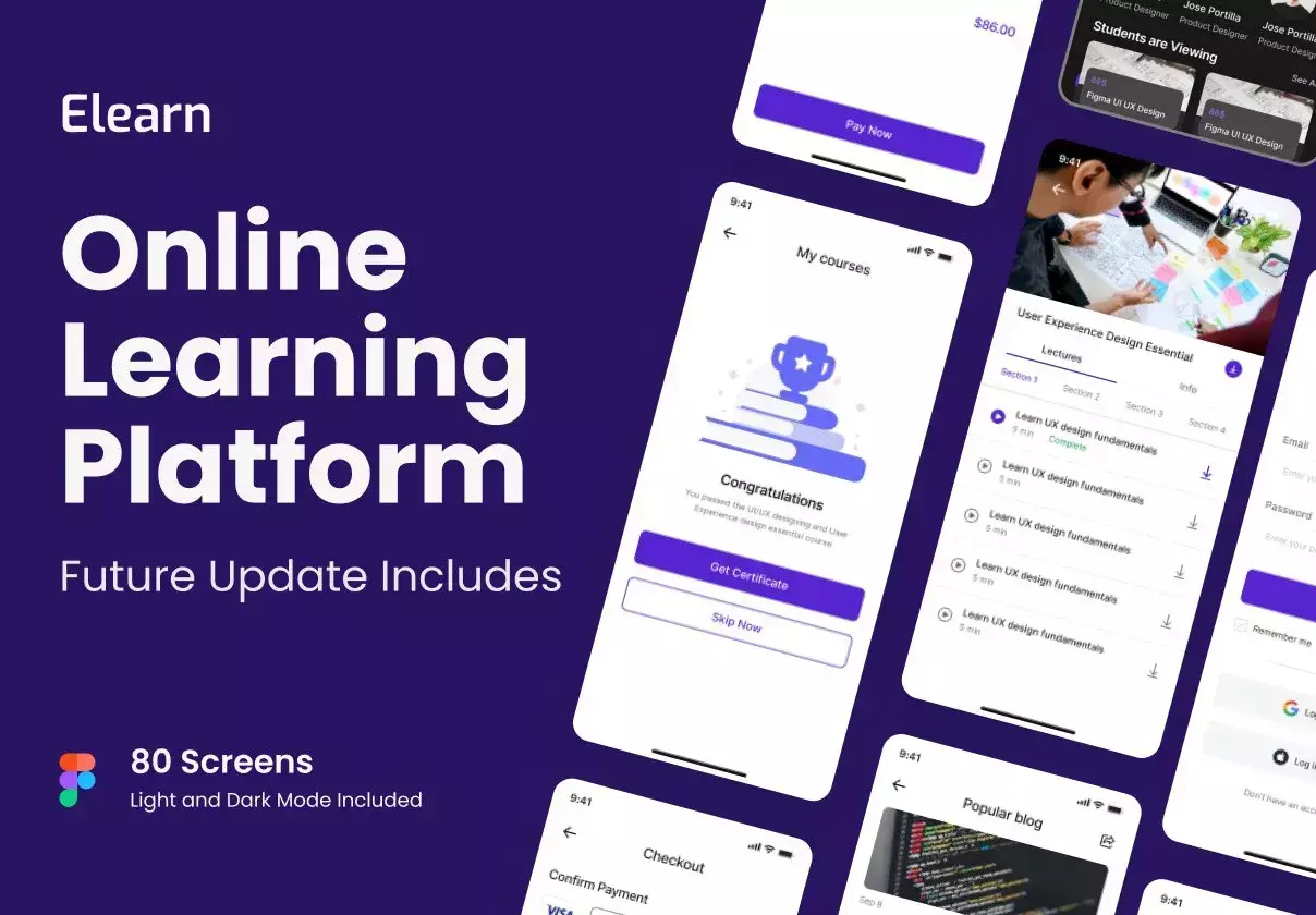 LMS E-learning mobile app Figma UI kit