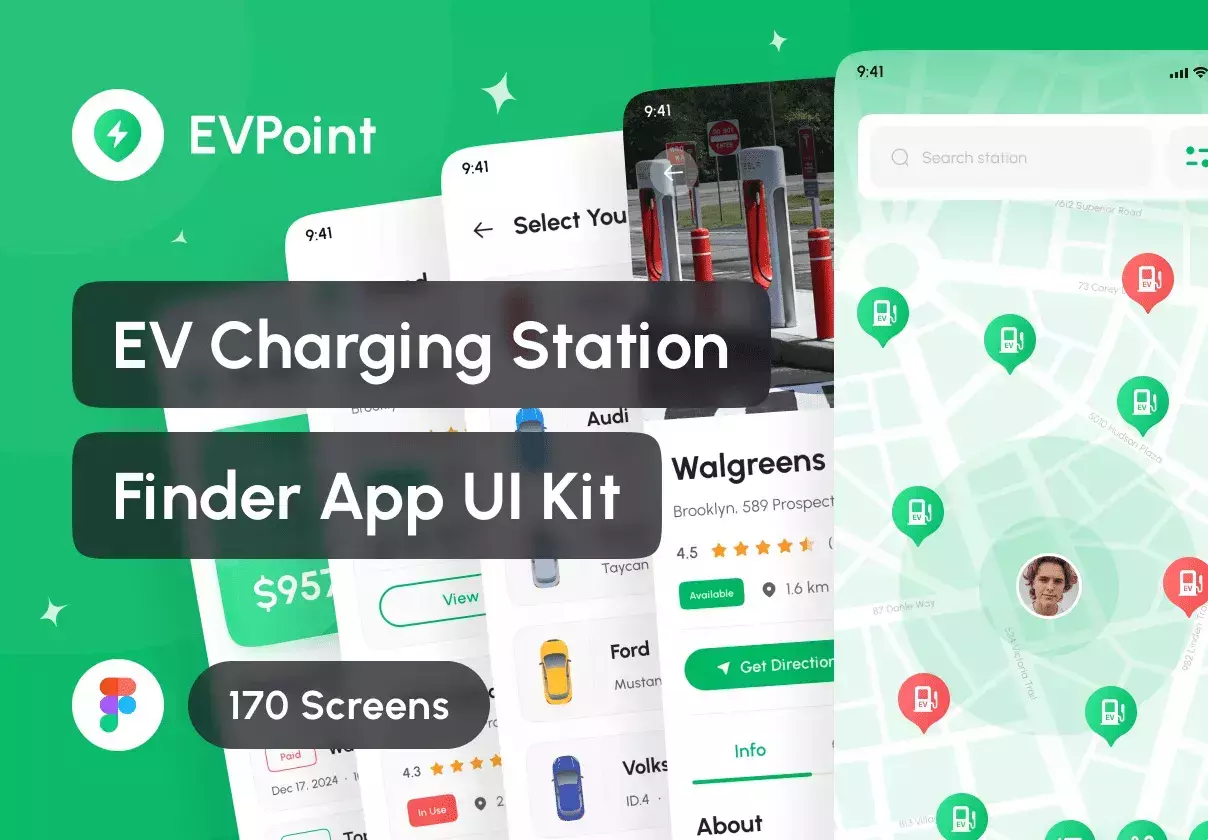 EVPoint - EV Charging Station Finder App UI Kit