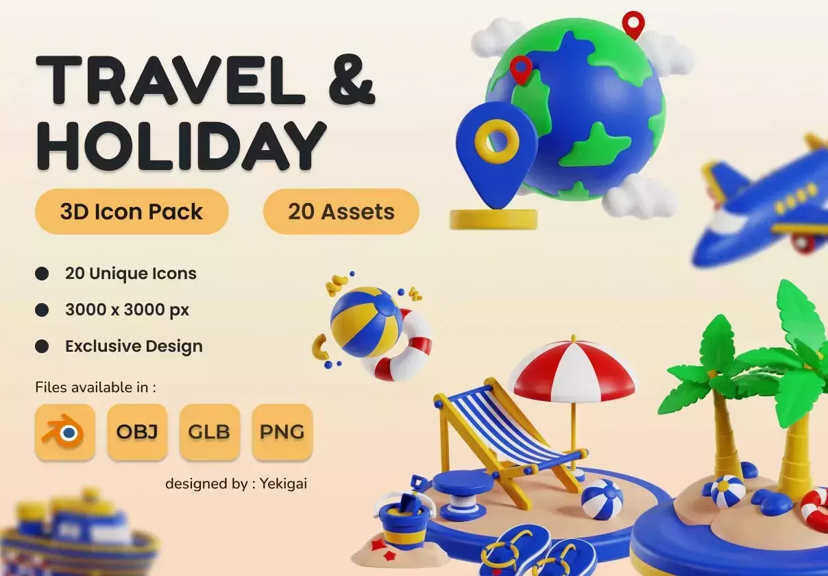 Travel and Holiday 3D Icon Pack