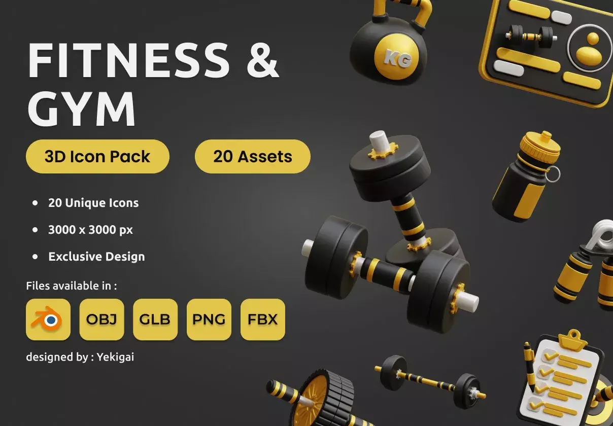 Fitness and Gym 3D Icon Pack