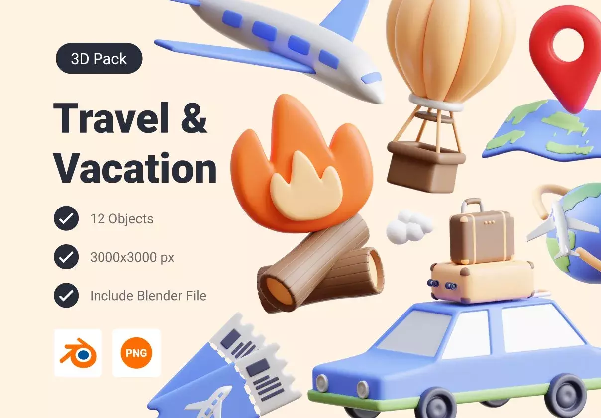 Travel & Vacation 3D Icon Pack