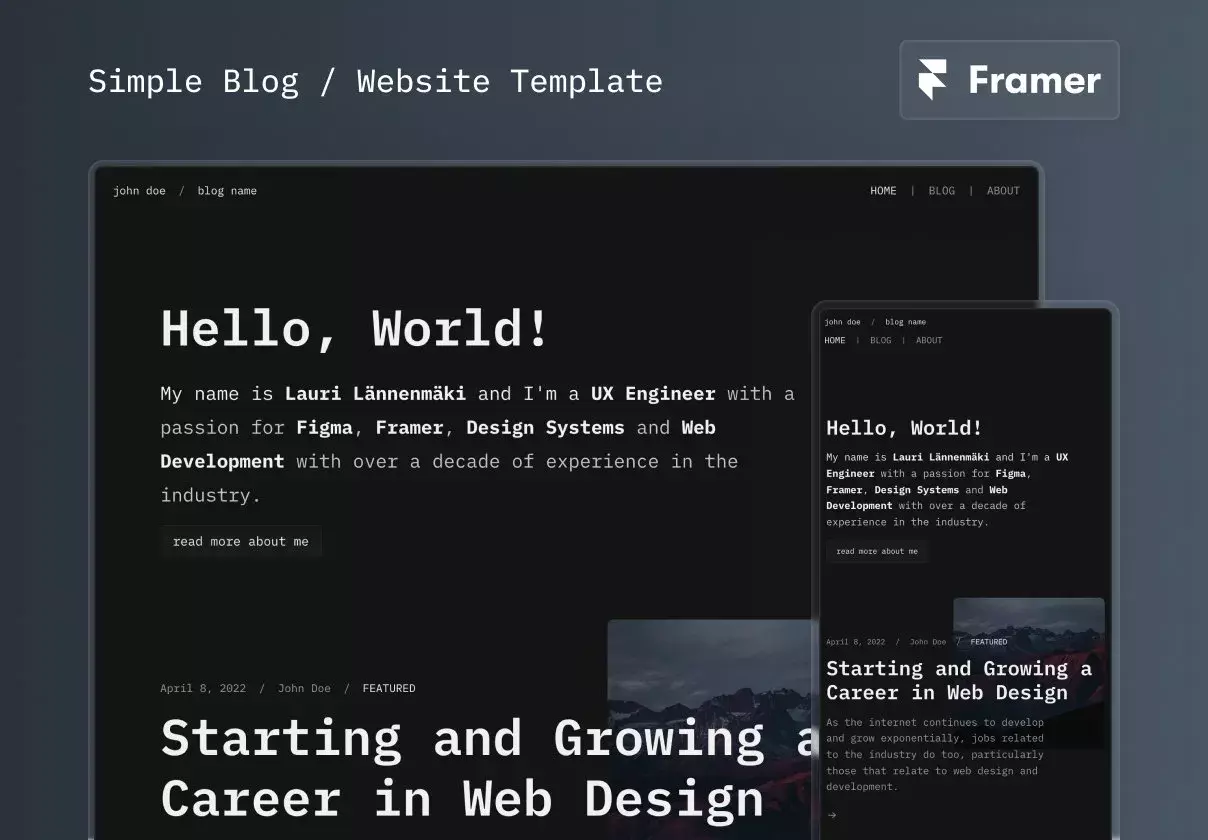 Simple Blog (Light & Dark) - Framer Template