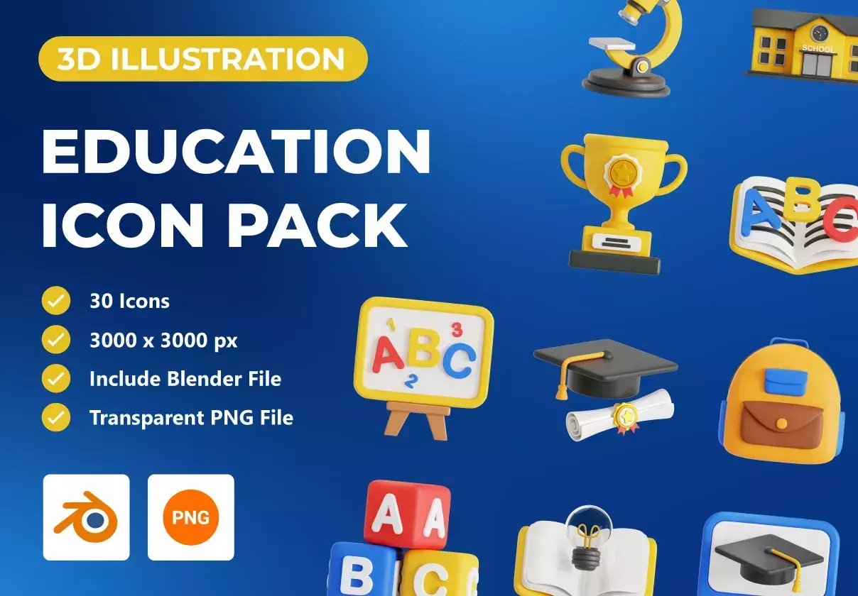 School Education 3D Icon Pack