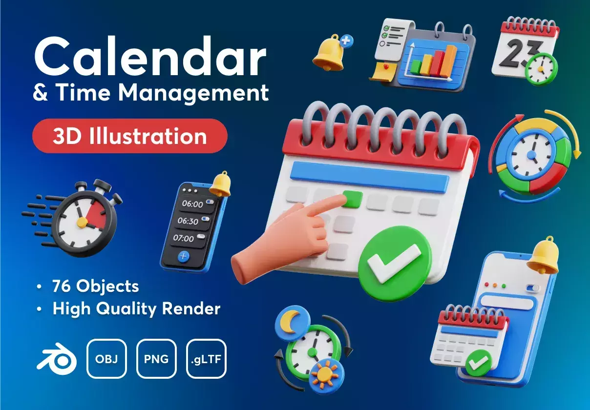 Calendar & Time Management 3D Icon Set