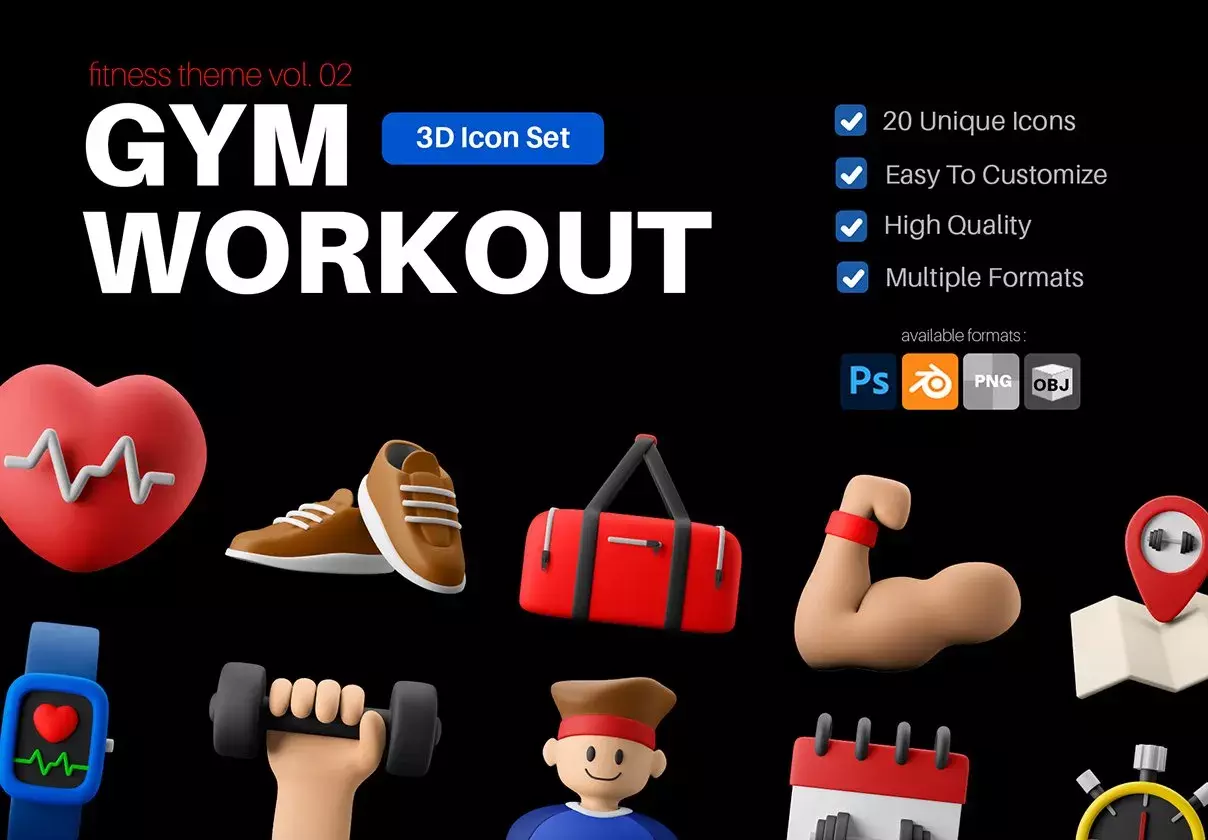 3D Icon Set - Fitness And Gym Workout Theme