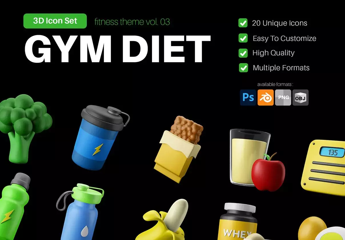 3D Icon Set - Fitness And Gym Diet Theme