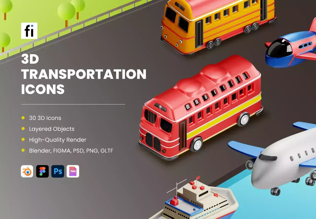 30 3D Transportation Method Icons