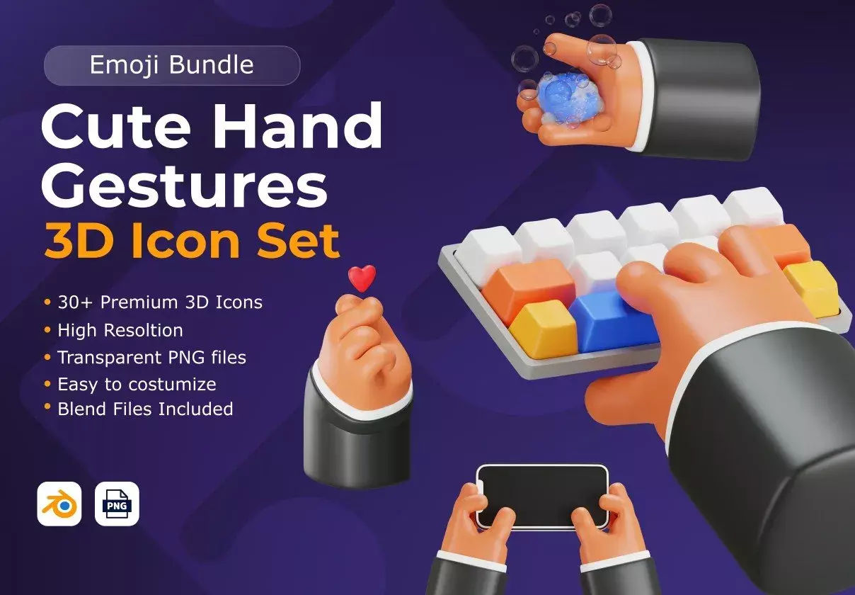 Cute Hand Gestures 3D Icon Set