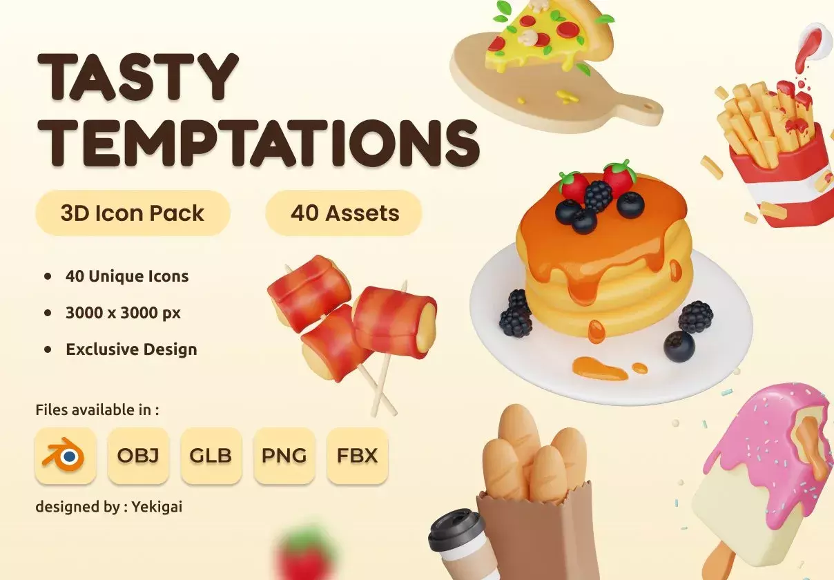 Tasty Temptations Ultimate Food 3D IconBundle