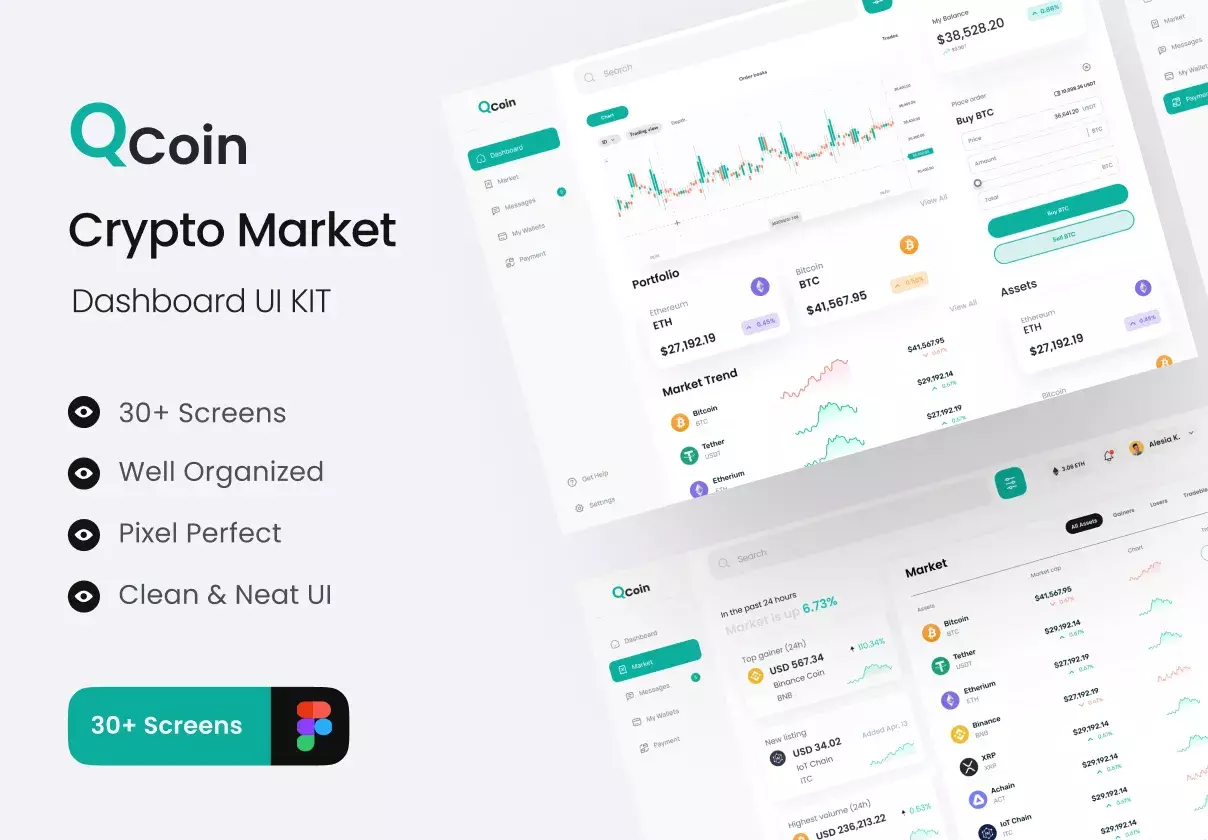 Qcoin - Crypto Market Dashboard UI KIT