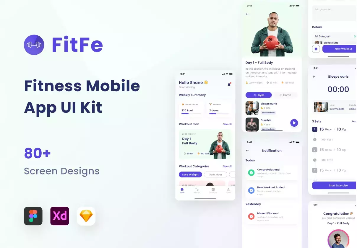 Fitfe - Workout Fitness Mobile App UI Kit