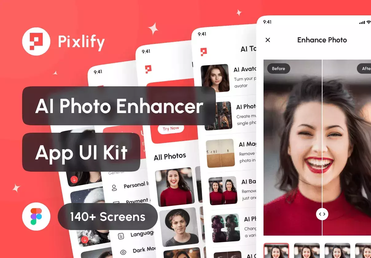 Pixlify - AI Photo Enhancer App UI Kit