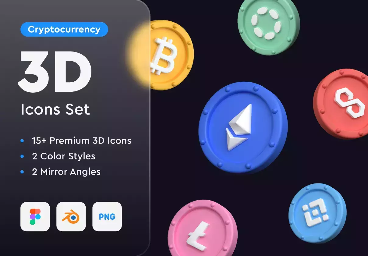 Cryptocurrency 3D Icons Set