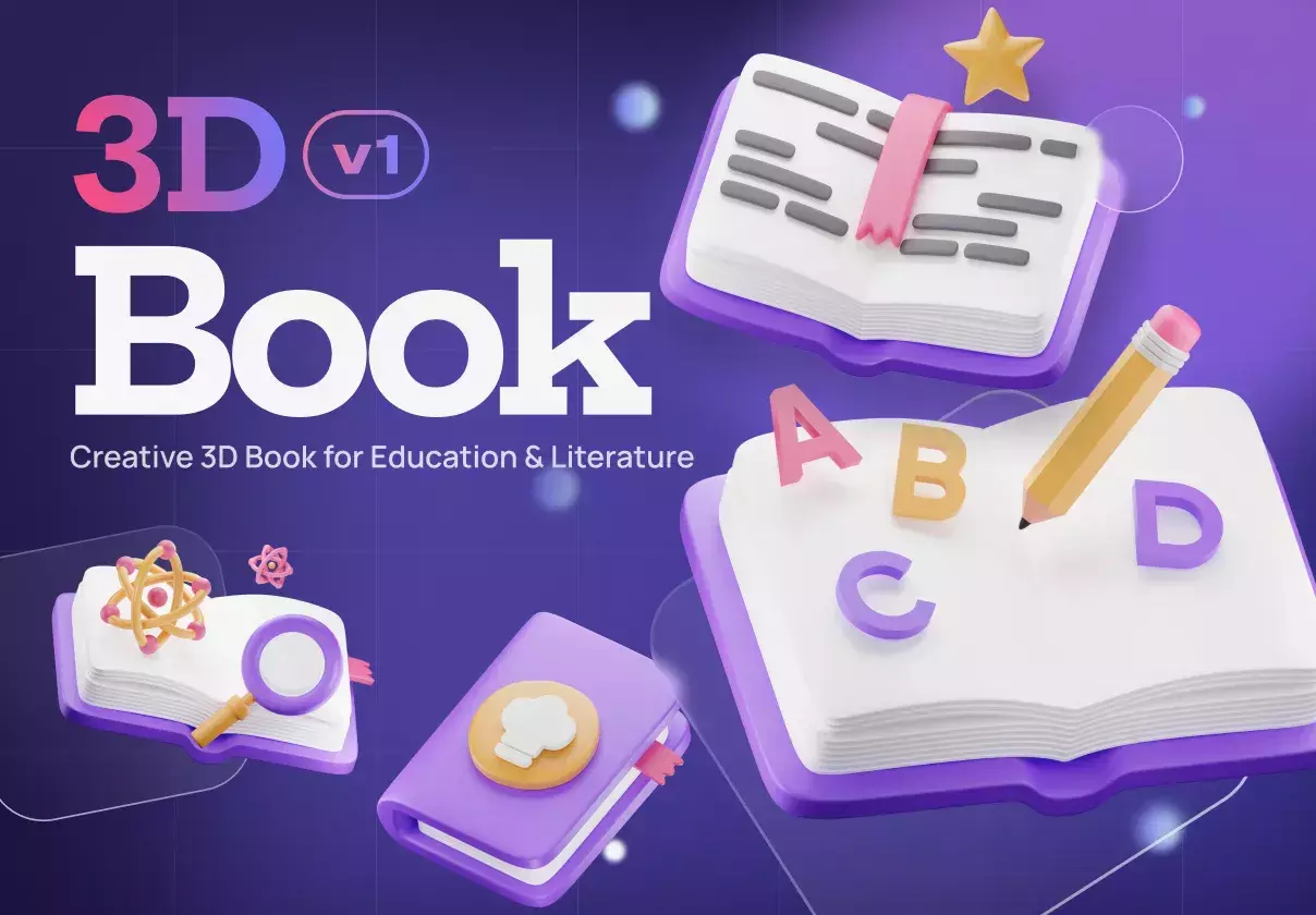 Bookly - Books & School Stationery 3D Icon