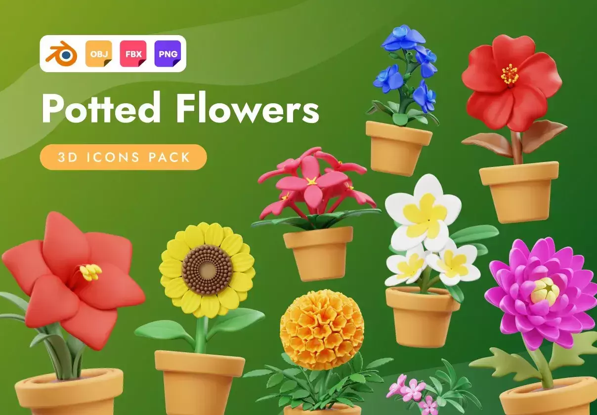 Potted Flowers 3D Icon