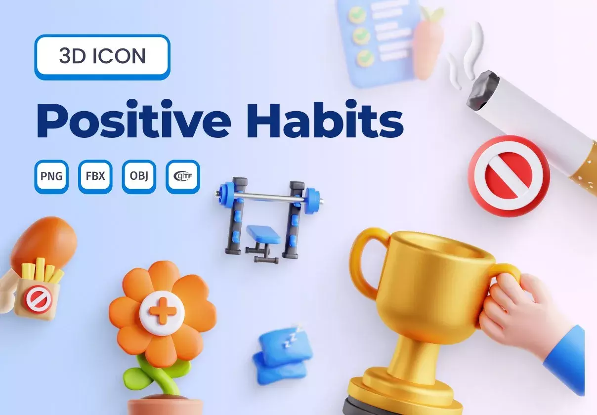 Positive Habits 3D Icon Set