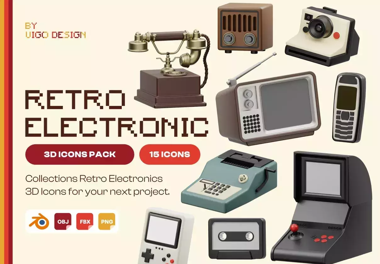 Retro Electronics 3D Icon