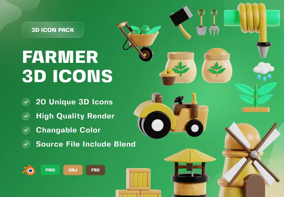 Farmer and Agriculture 3D Icon Pack