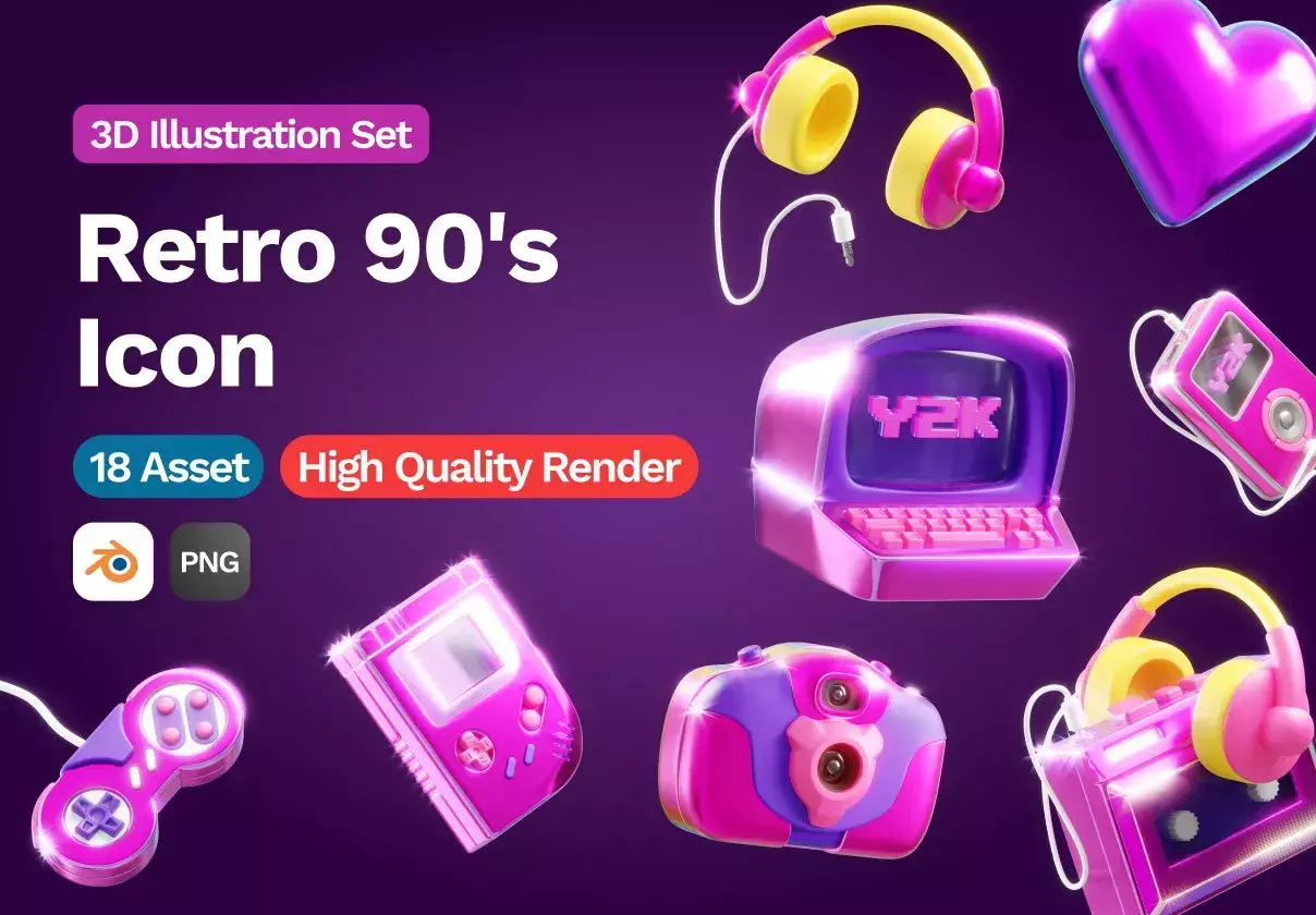 3D Retro 90s Icon