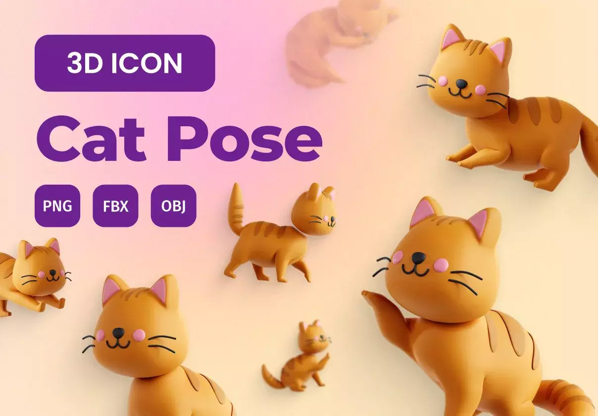 Cat Pose 3D Icon Set