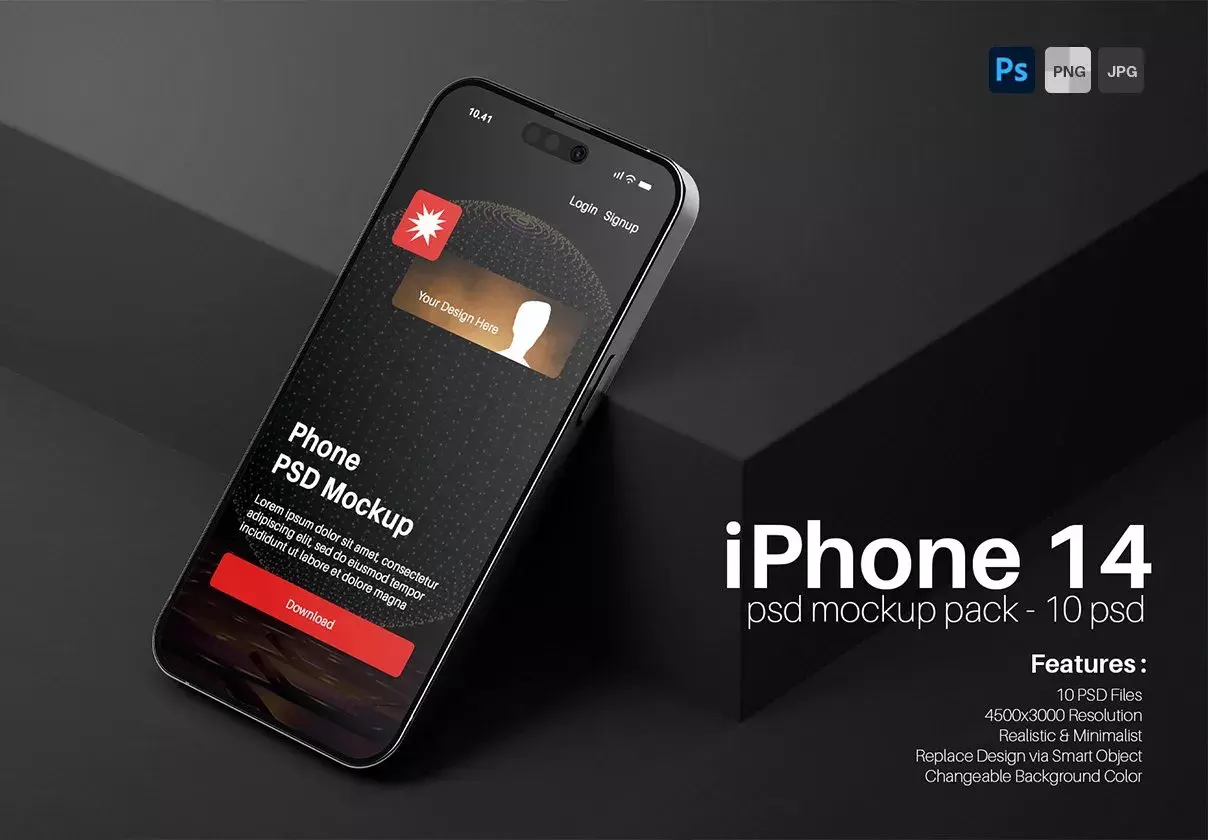 iPhone 14 Screen PSD Mockup Pack - Minimal Modern Scene