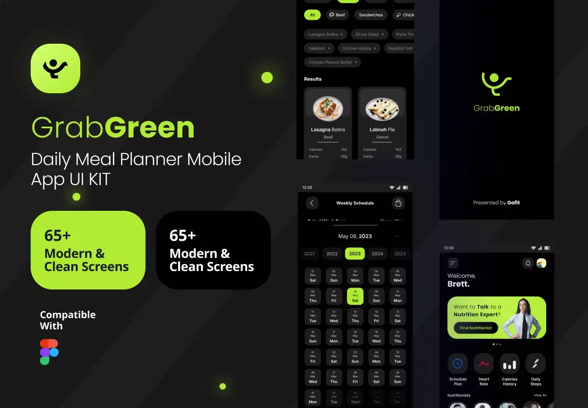 GrabGreen - Daily Healthy Food Meal Planner Mobile App UI Kit