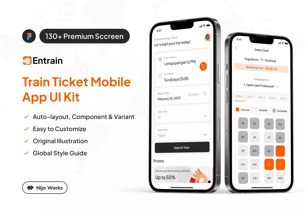 Entrain - Train Ticket Mobile App UI Kit