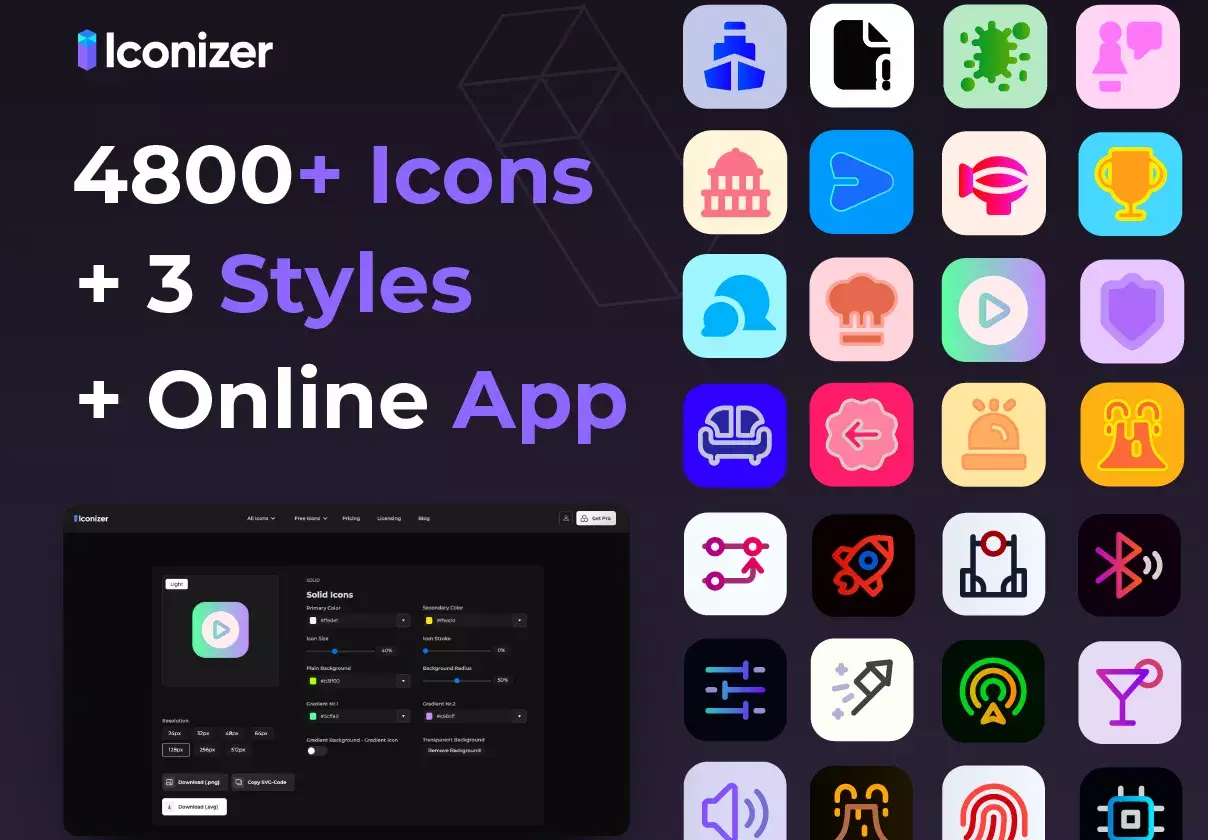 Iconizer Pro | Icon Customizer | 4800+ Icons, 3 Styles