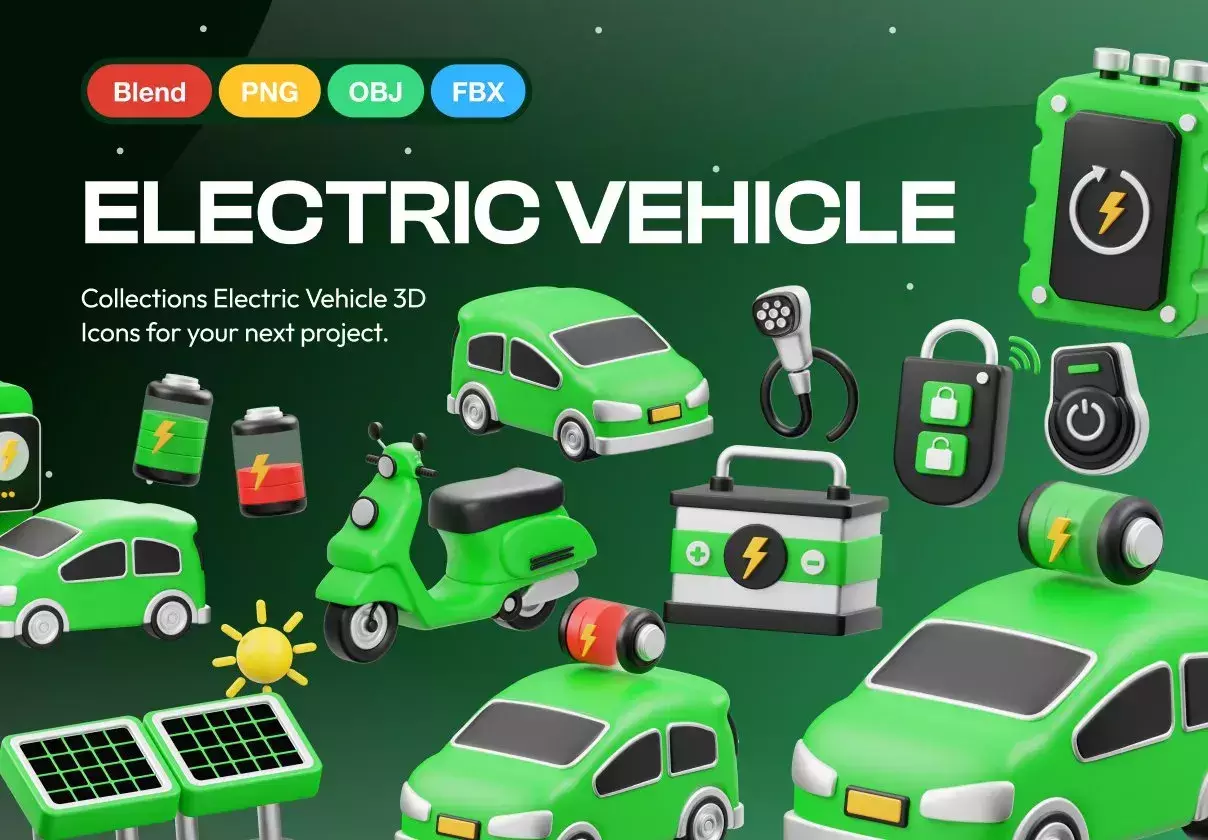 Electric Vehicle 3D Icon