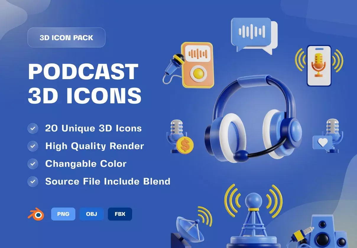 Podcast & Live Streaming 3D Icon Pack