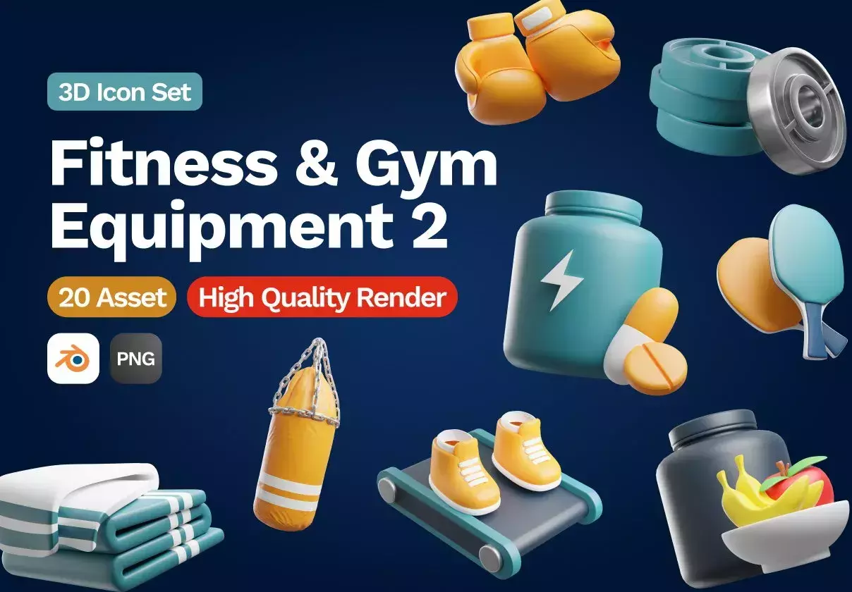 3D Fitness and Gym Equipment Icon 2