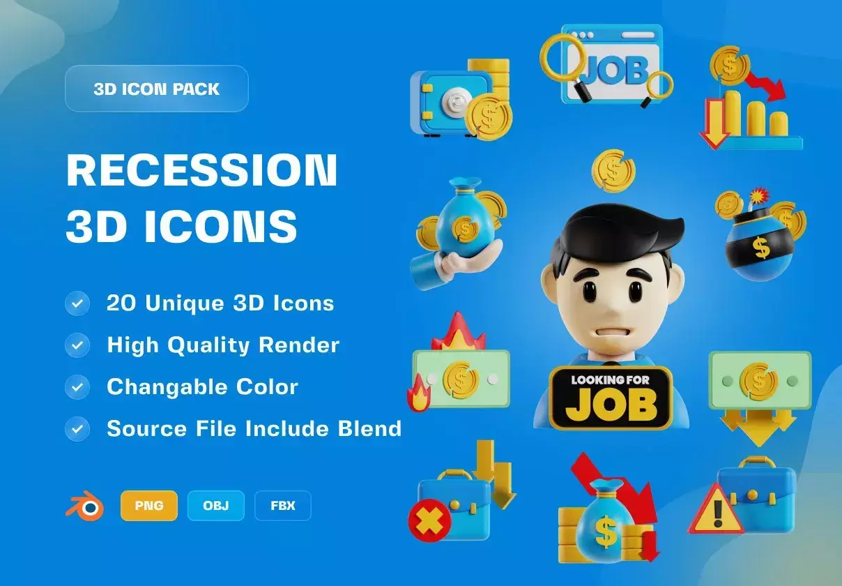 Recession & Bankrupt 3D Icon Pack