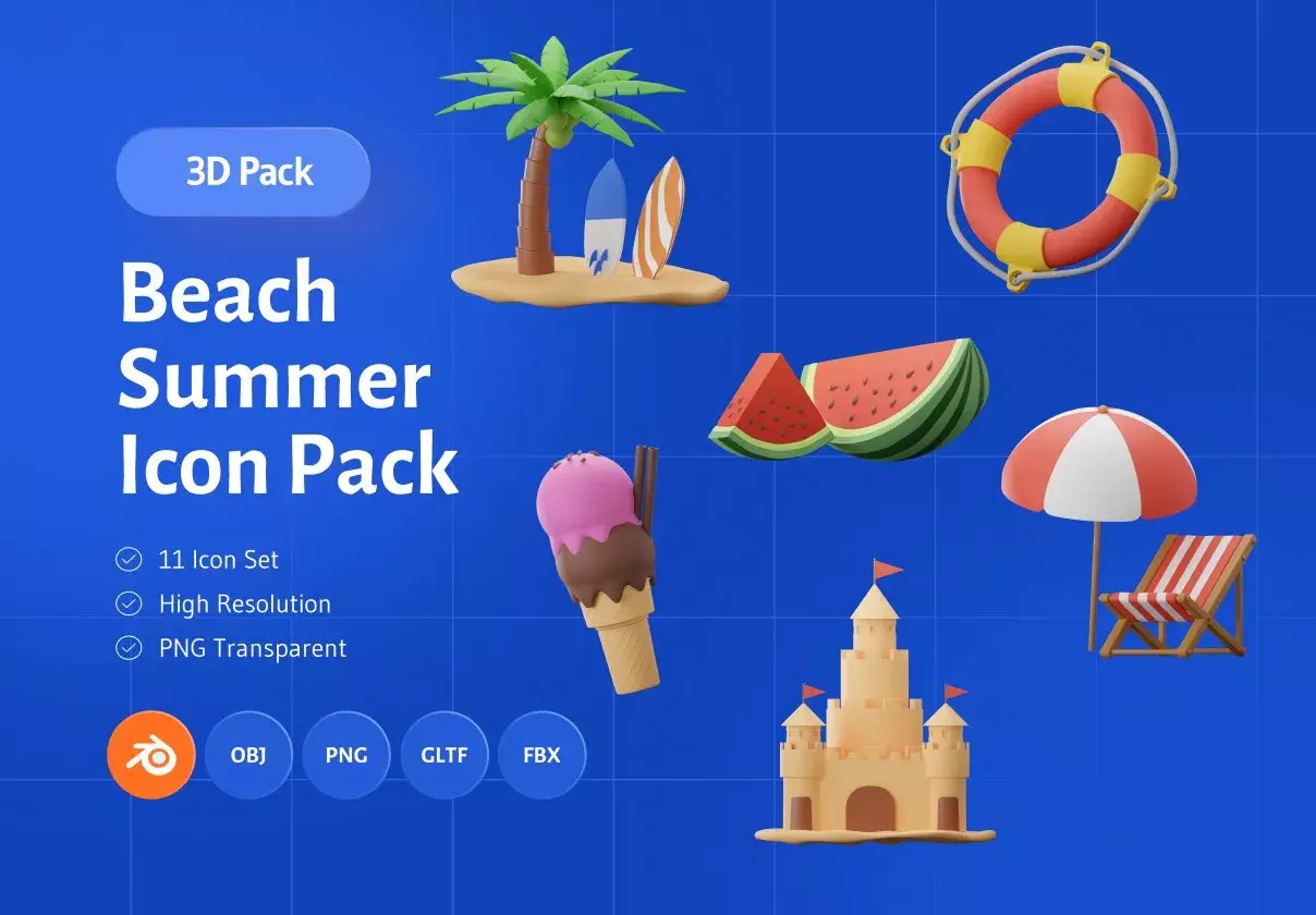 3D Beach Summer Icon Pack