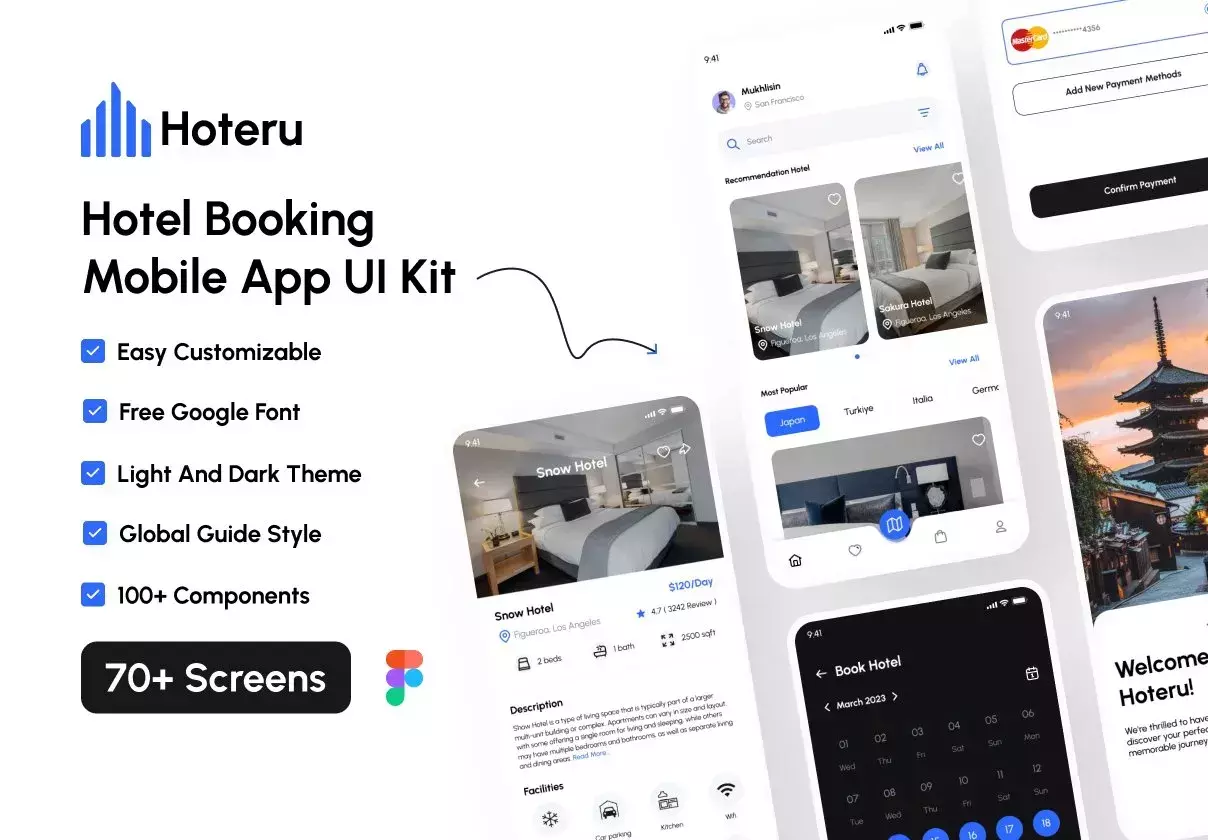 Hoteru - Hotel Booking Mobile App UI Kit