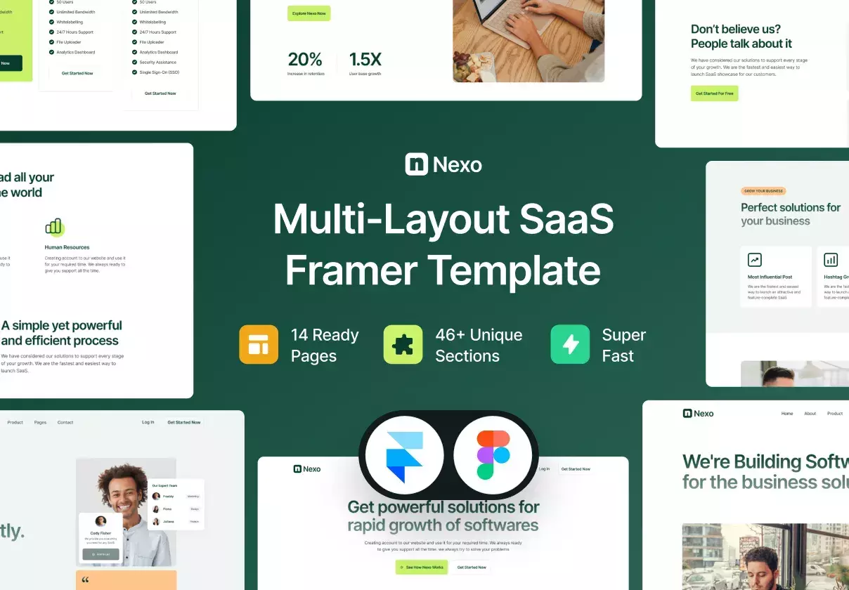 Beautifully crafted Framer SaaS template with 4 unique homepage variations.