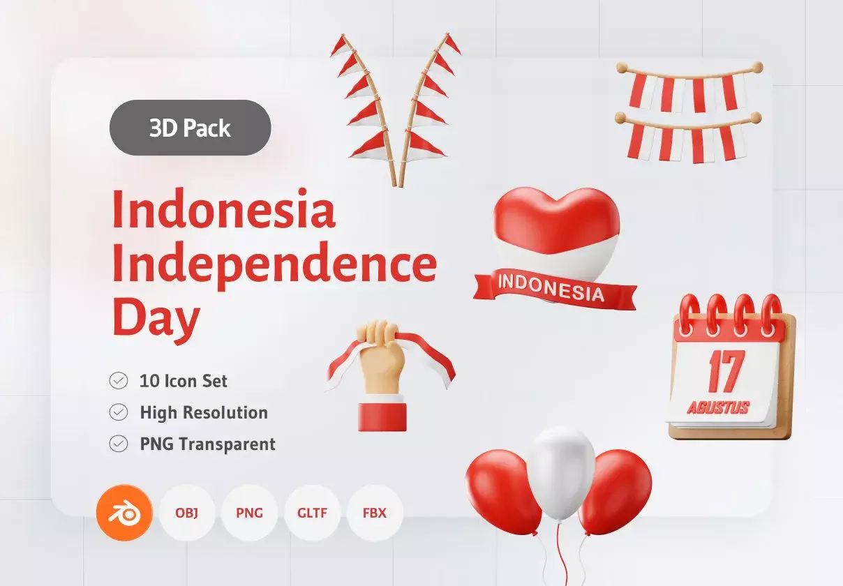 3D Indonesia Independence Day Icon Pack