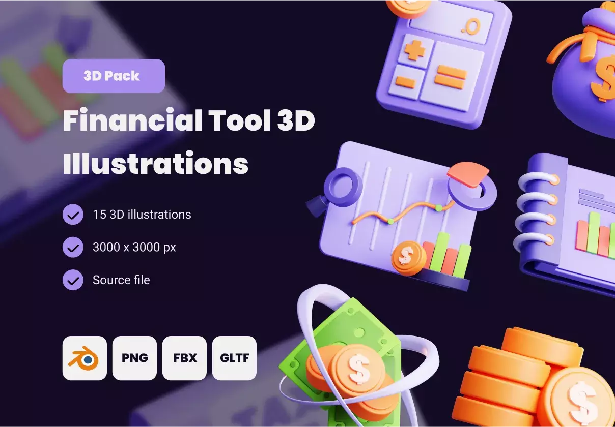 Financial tool 3D Illustrations set