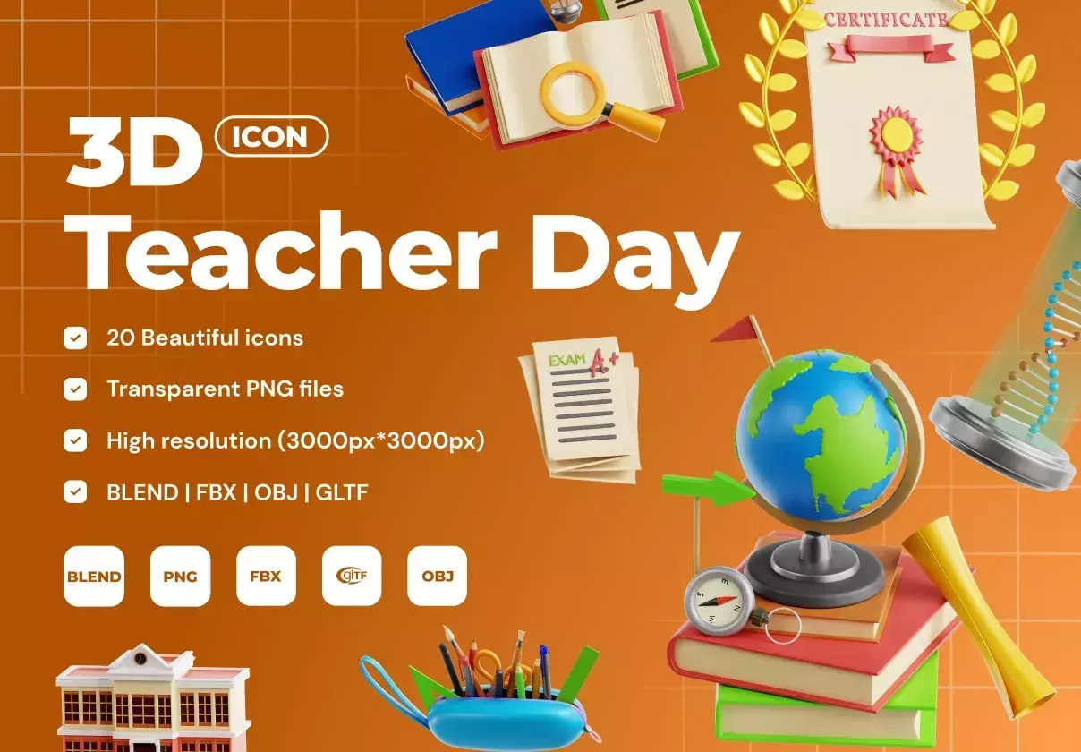 Teacher Day 3D Icon Set