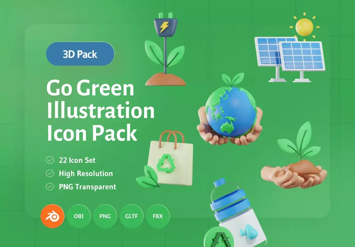 3D Go Green Icon Pack