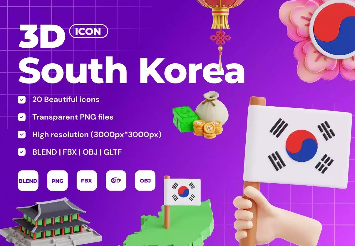 South Korea 3D Icon Set