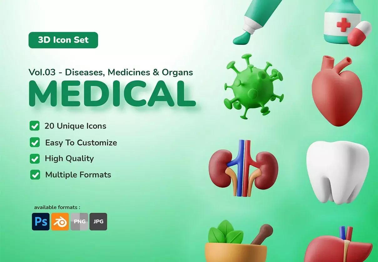 3D Icon Illustration Set - Medical Vol. 03 - Diseases, Medicines And Organs