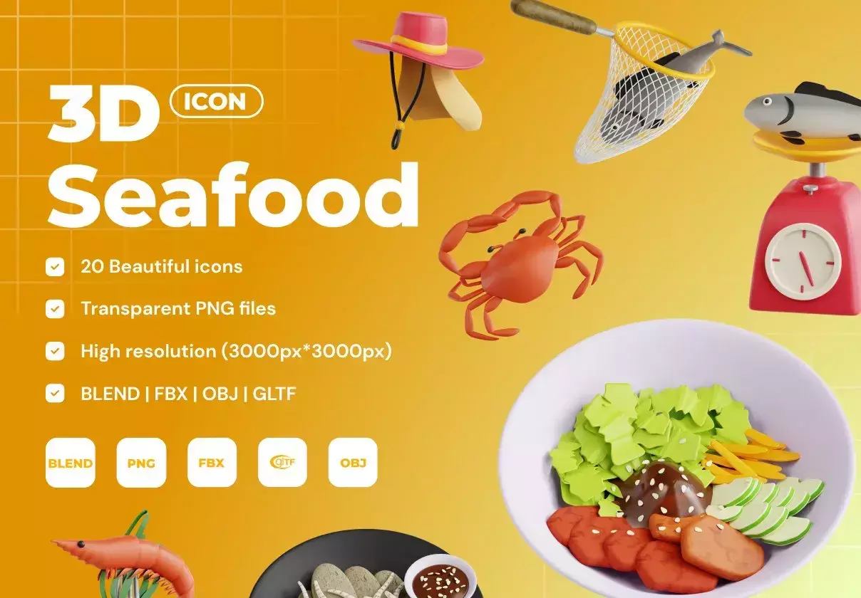 Seafood 3D Icon Set